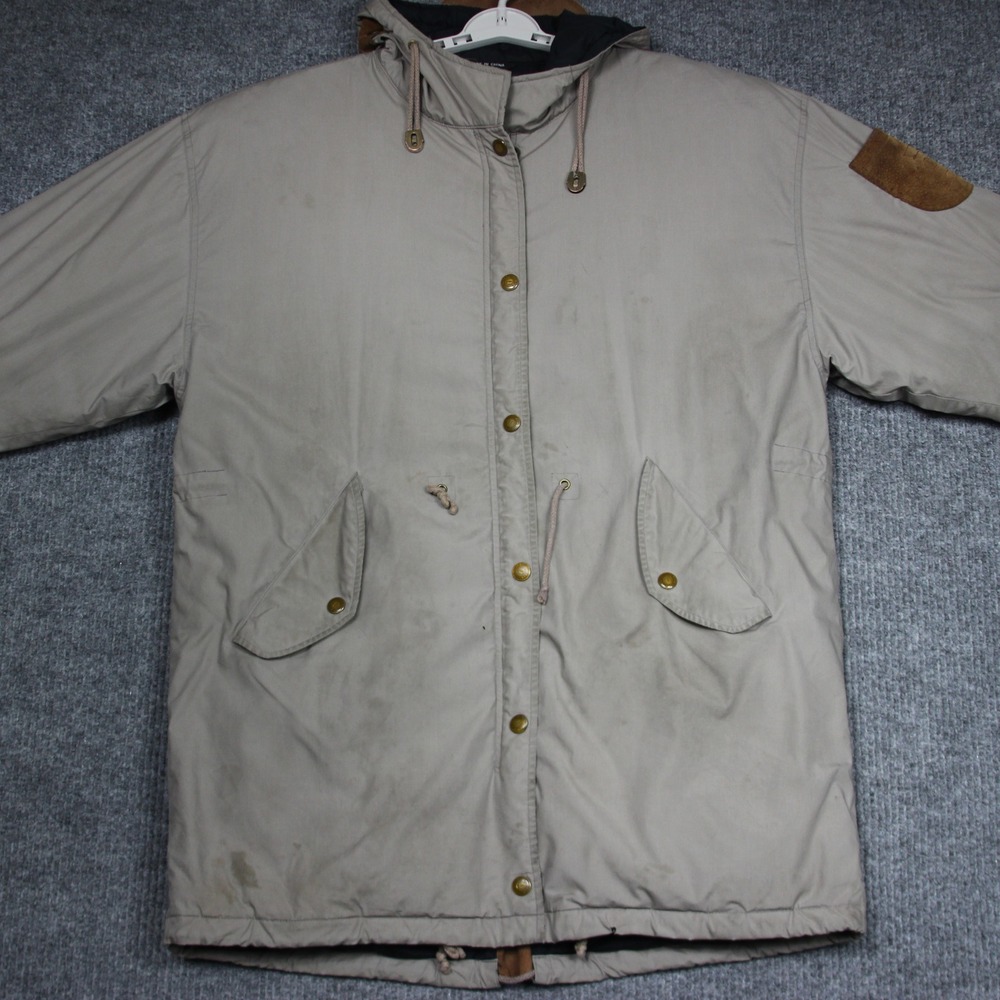Vintage FOXRUN Womens Medium Beige Hooded Parka Jacket‎ Brown Quilted Lined